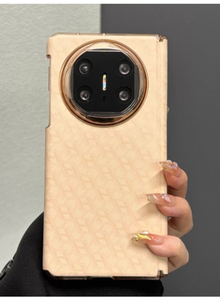 The Phone Case Is Suitable For Huawei MateX3 Foldable Screen, Plain Leather Double-Sided Central Axis Protective Case, Anti-Drop All-Inclusive Transparent Frame, Golden - Image 1